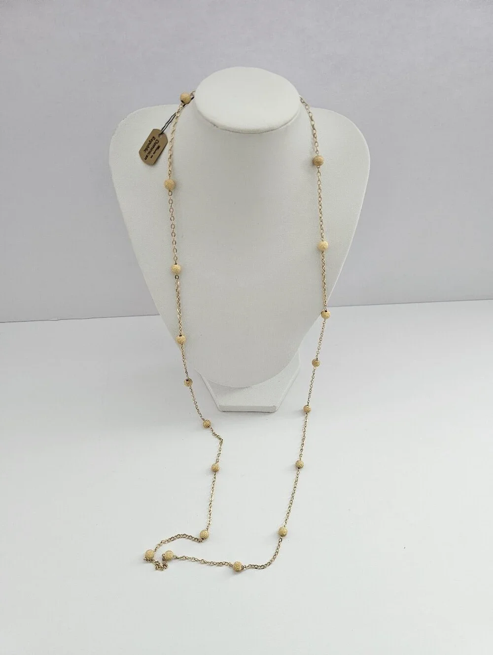 JCM London 14K Yellow Gold Stardust Bead Station Necklace – 36” Long Floating